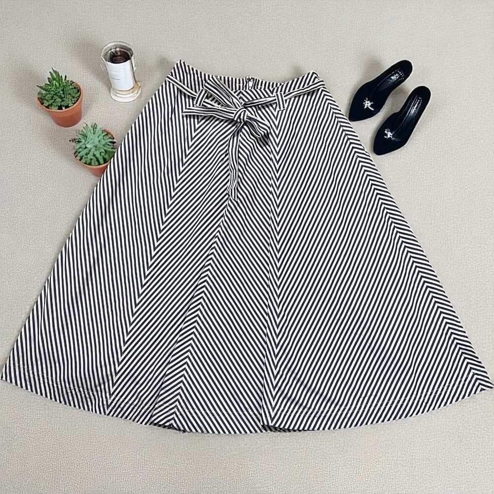 Madewell Striped Tie Waist A-Line Midi Skirt Career Casual Chic Size 6 - Picture 5 of 6
